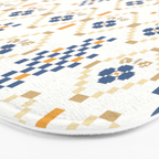 Scandinavian Geometric Floral Pattern  Nordic Folk Tile Design Blue and Mustard Modern Decor Bath Mat Gallery Image 3