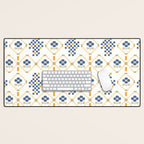 Scandinavian Geometric Floral Pattern  Nordic Folk Tile Design Blue and Mustard Modern Decor Desk Mat Gallery Image 1