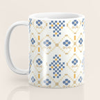 Scandinavian Geometric Floral Pattern  Nordic Folk Tile Design Blue and Mustard Modern Decor Coffee Mug Gallery Image 3
