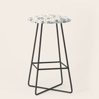 Scandinavian Geometric Floral Pattern  Nordic Folk Tile Design Blue and Mustard Modern Decor Stool Gallery Image 1