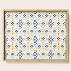 Scandinavian Geometric Floral Pattern  Nordic Folk Tile Design Blue and Mustard Modern Decor Serving Tray Gallery Image 1