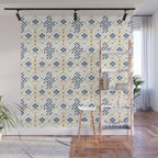 Scandinavian Geometric Floral Pattern  Nordic Folk Tile Design Blue and Mustard Modern Decor Wall Mural Gallery Image 1