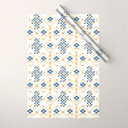 Scandinavian Geometric Floral Pattern  Nordic Folk Tile Design Blue and Mustard Modern Decor Wrapping Paper Gallery Image 1