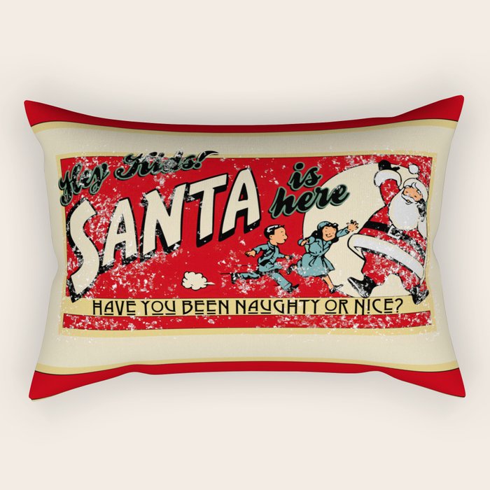 Naughty or Nice?, Vintage Santa Poster Rectangular Pillow Gallery Image 1