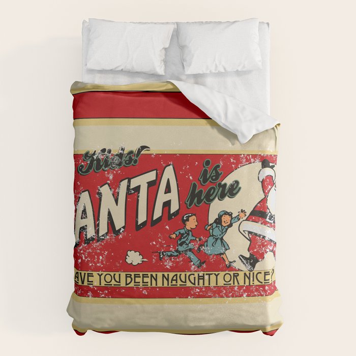 Naughty or Nice?, Vintage Santa Poster Duvet Cover Gallery Image 1