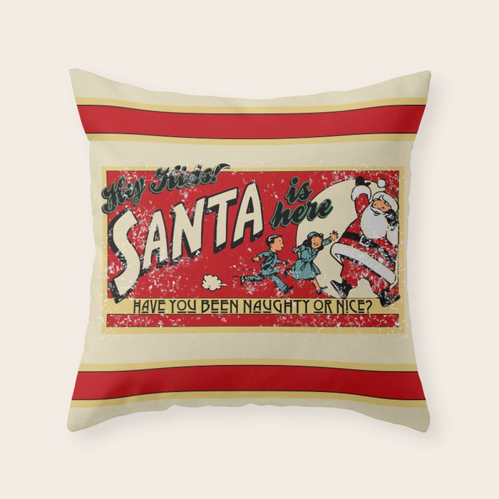 Naughty or Nice?, Vintage Santa Poster Throw Pillow Gallery Image 6