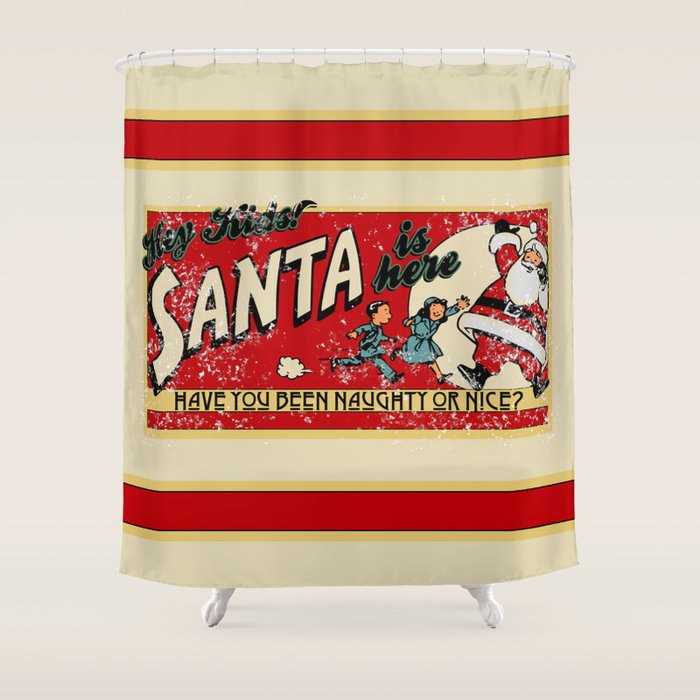 Naughty or Nice?, Vintage Santa Poster Shower Curtain Gallery Image 1