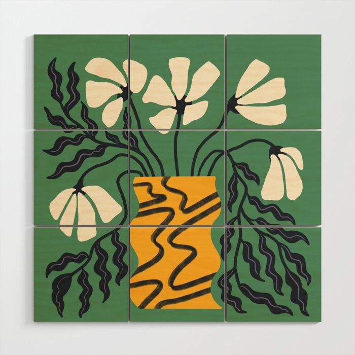 Droopy 80s Flower Vase (green) Wood Wall Art Gallery Image 1