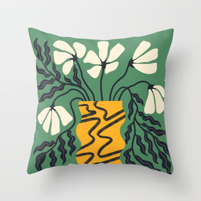 Droopy 80s Flower Vase (green) Throw Pillow Gallery Image 6