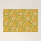 70s groovy retro floral pattern orange brown green handdrawn by surfy birdy  Welcome Mat Gallery Image 1