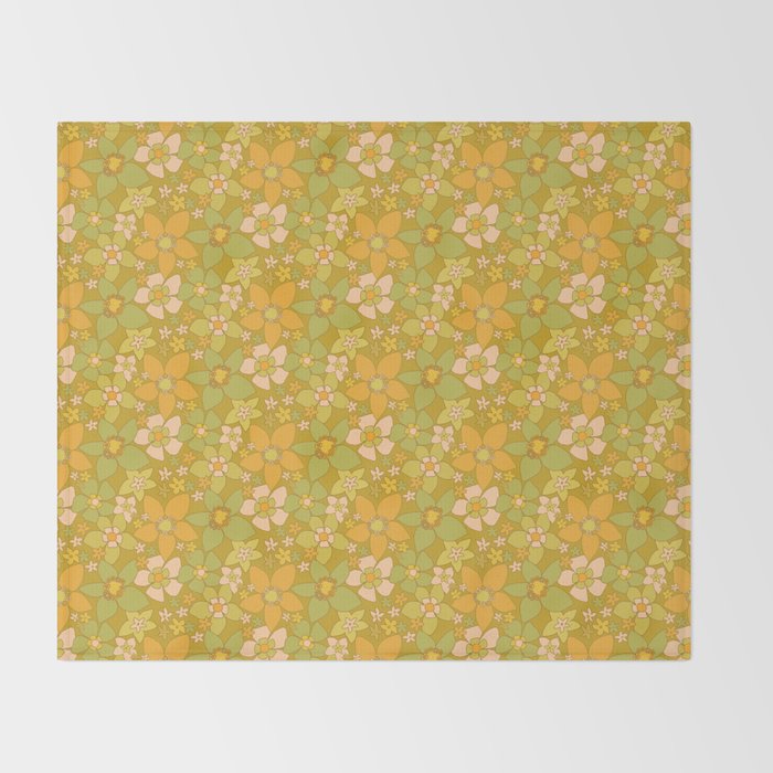 70s groovy retro floral pattern orange brown green handdrawn by surfy birdy  Throw Blanket Gallery Image 2