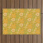 70s groovy retro floral pattern orange brown green handdrawn by surfy birdy  Outdoor Rug Gallery Image 1