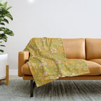 70s groovy retro floral pattern orange brown green handdrawn by surfy birdy  Throw Blanket Gallery Image 1