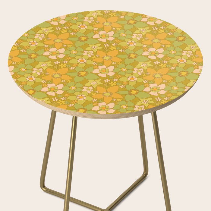 70s groovy retro floral pattern orange brown green handdrawn by surfy birdy  Side Table Gallery Image 2