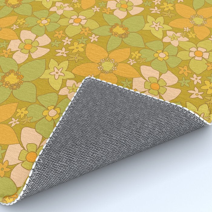 70s groovy retro floral pattern orange brown green handdrawn by surfy birdy  Rug Gallery Image 4