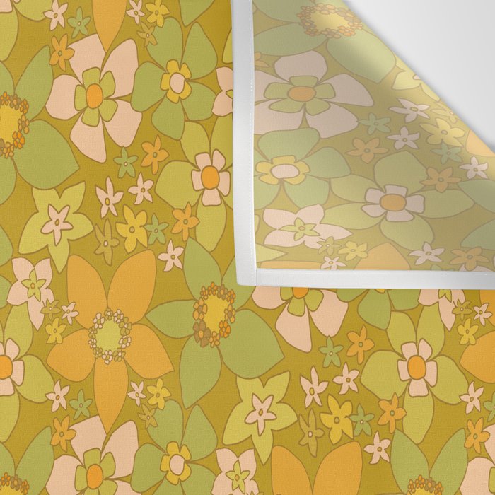 70s groovy retro floral pattern orange brown green handdrawn by surfy birdy  Wall Tapestry Gallery Image 3