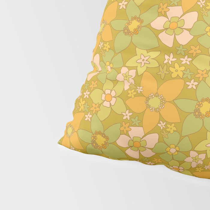 70s groovy retro floral pattern orange brown green handdrawn by surfy birdy  Pillow Sham Gallery Image 4