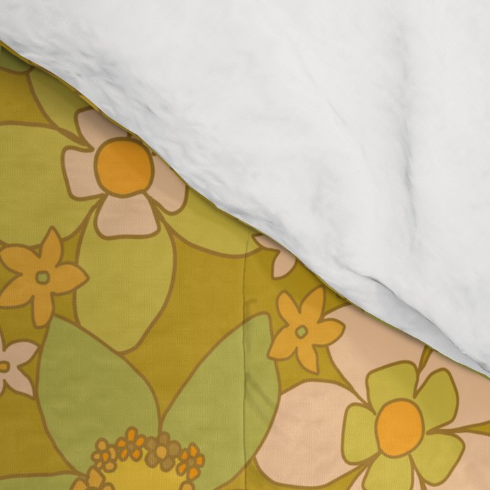 70s groovy retro floral pattern orange brown green handdrawn by surfy birdy  Comforter Gallery Image 4