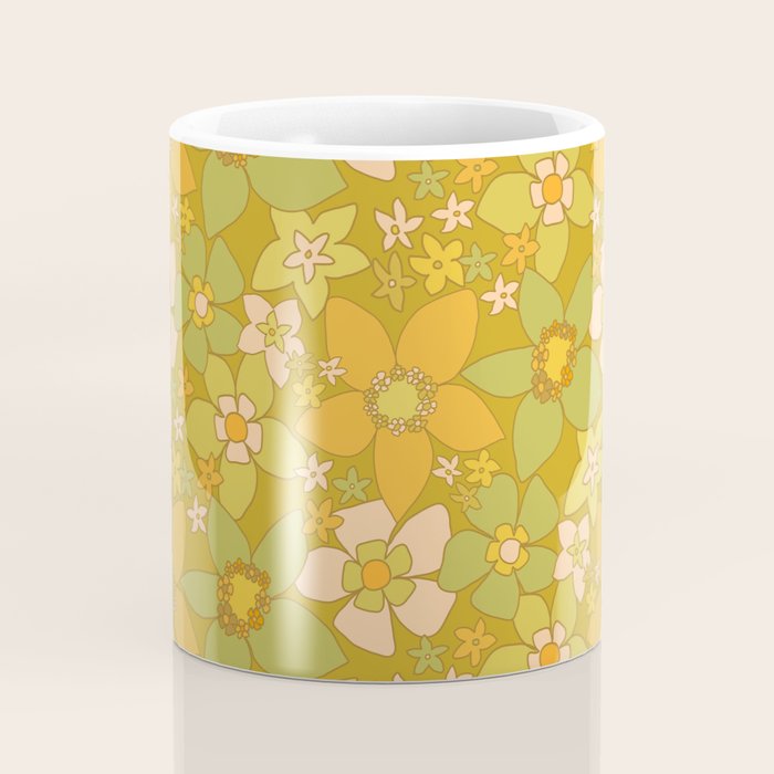 70s groovy retro floral pattern orange brown green handdrawn by surfy birdy  Coffee Mug Gallery Image 4