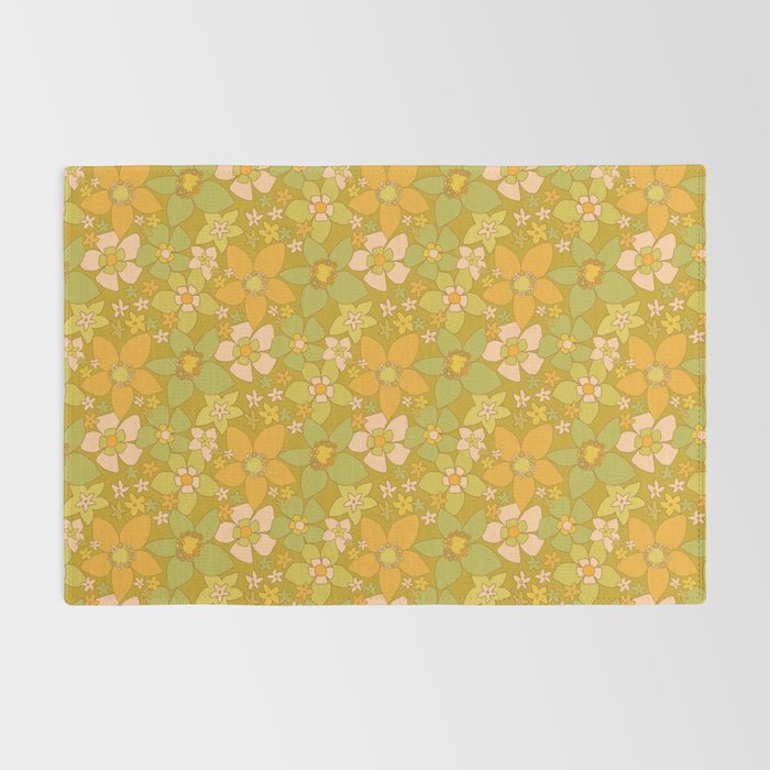 70s groovy retro floral pattern orange brown green handdrawn by surfy birdy  Rug Gallery Image 2
