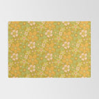 70s groovy retro floral pattern orange brown green handdrawn by surfy birdy  Rug Gallery Image 2