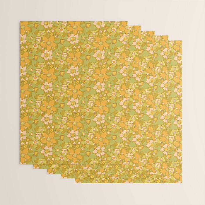 70s groovy retro floral pattern orange brown green handdrawn by surfy birdy  Wrapping Paper Gallery Image 3