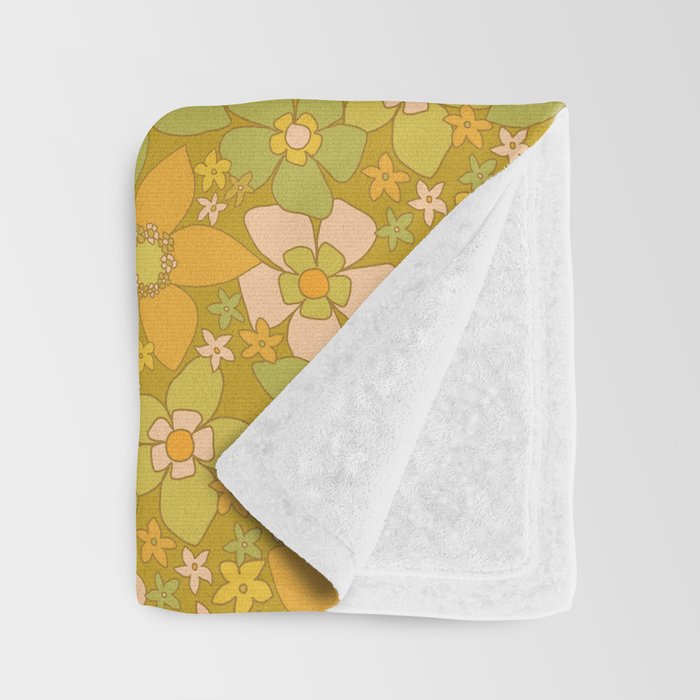 70s groovy retro floral pattern orange brown green handdrawn by surfy birdy  Throw Blanket Gallery Image 3