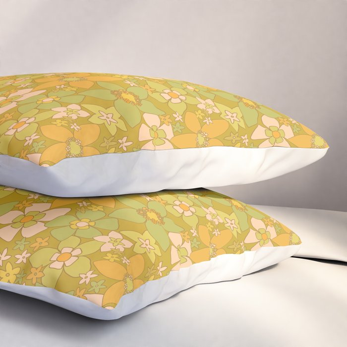 70s groovy retro floral pattern orange brown green handdrawn by surfy birdy  Pillow Sham Gallery Image 3