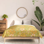 70s groovy retro floral pattern orange brown green handdrawn by surfy birdy  Comforter Gallery Image 3