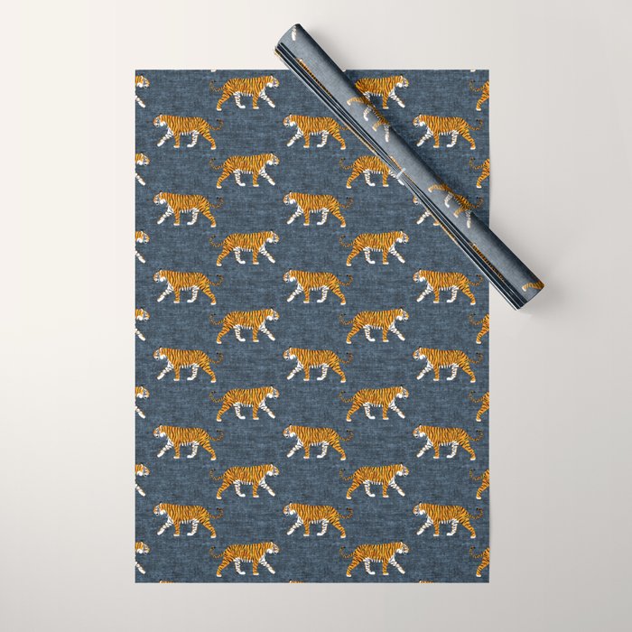 walking tigers - blue Wrapping Paper Gallery Image 1