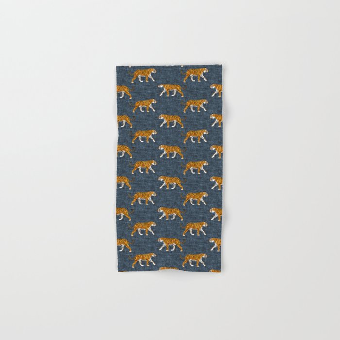 walking tigers - blue Bath Towel Gallery Image 1