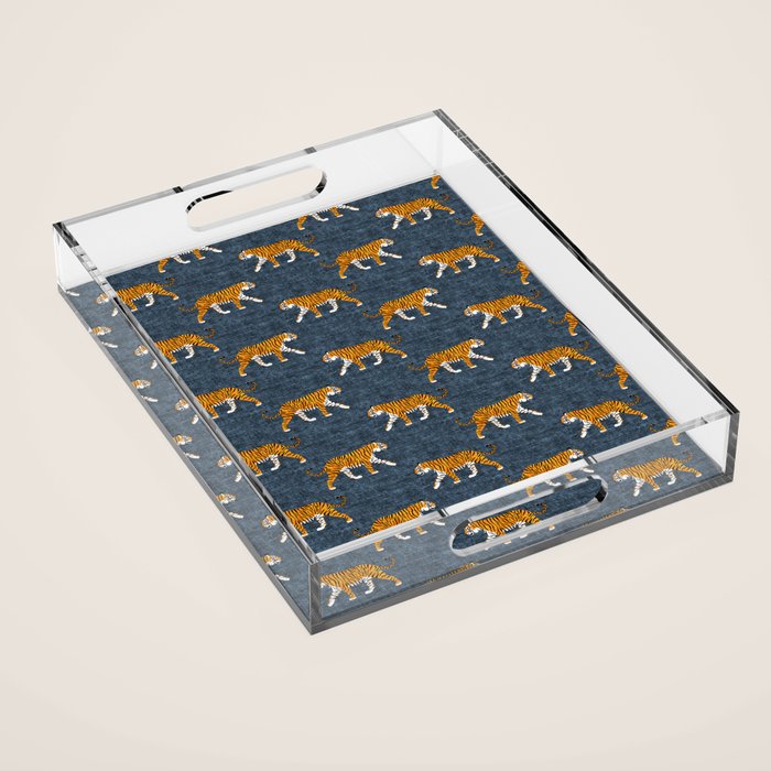 walking tigers - blue Acrylic Tray Gallery Image 1