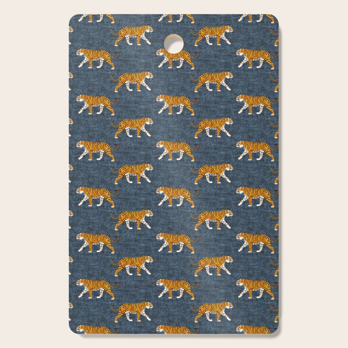walking tigers - blue Cutting Board Gallery Image 1