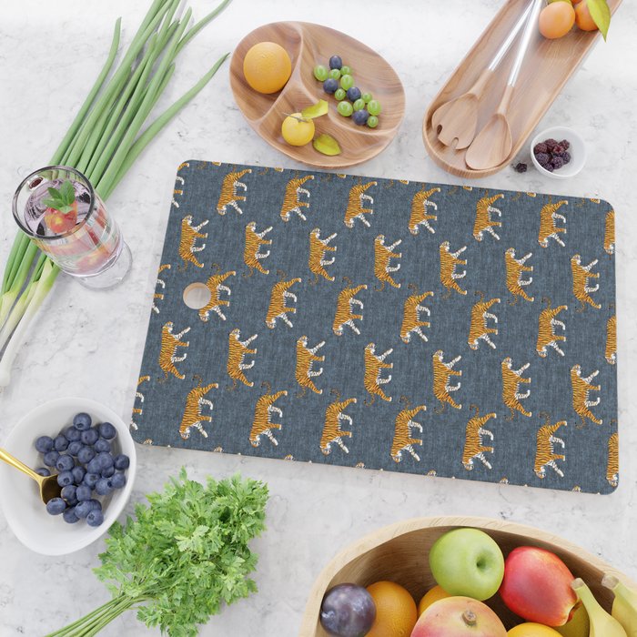 walking tigers - blue Cutting Board Gallery Image 2