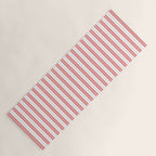 Apple Red and White Narrow Vintage Provincial French Chateau Ticking Stripe Yoga Mat Gallery Image 1