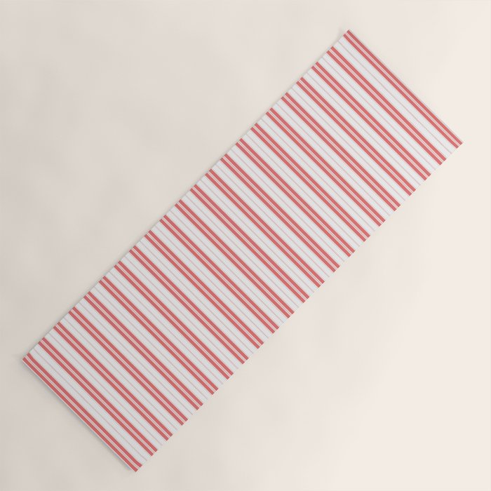 Apple Red and White Narrow Vintage Provincial French Chateau Ticking Stripe Yoga Mat Gallery Image 1