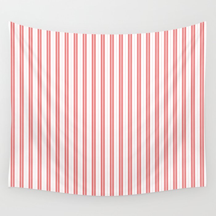 Apple Red and White Narrow Vintage Provincial French Chateau Ticking Stripe Wall Tapestry Gallery Image 1
