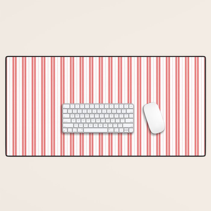 Apple Red and White Narrow Vintage Provincial French Chateau Ticking Stripe Desk Mat Gallery Image 1