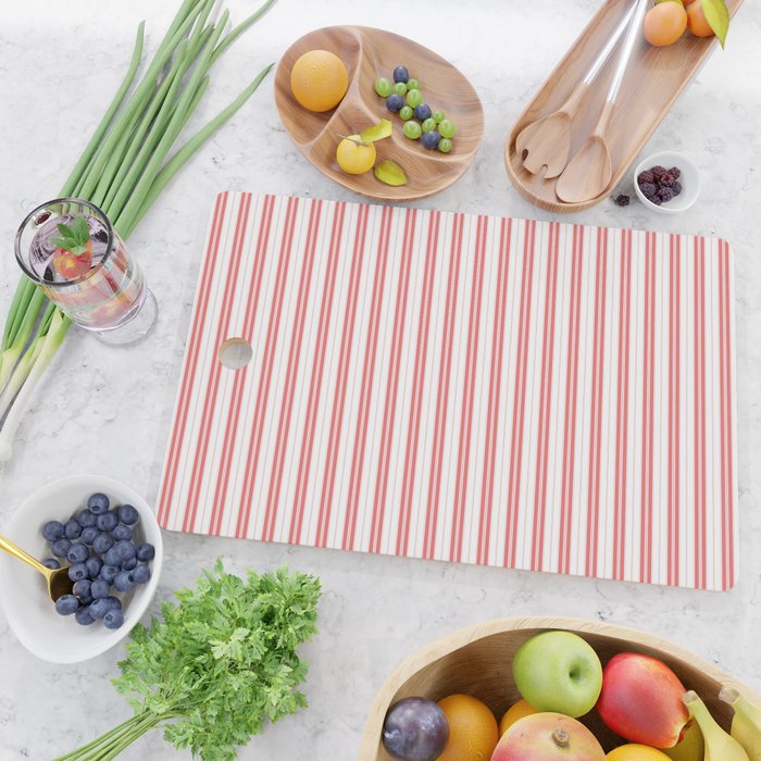Apple Red and White Narrow Vintage Provincial French Chateau Ticking Stripe Cutting Board Gallery Image 2