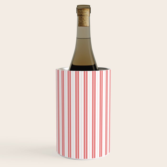 Apple Red and White Narrow Vintage Provincial French Chateau Ticking Stripe Wine Chiller Gallery Image 2