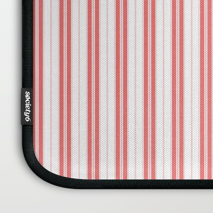 Apple Red and White Narrow Vintage Provincial French Chateau Ticking Stripe Laptop Sleeve Gallery Image 3