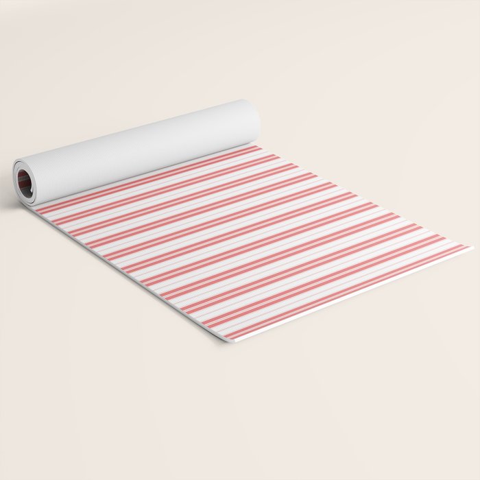 Apple Red and White Narrow Vintage Provincial French Chateau Ticking Stripe Yoga Mat Gallery Image 2