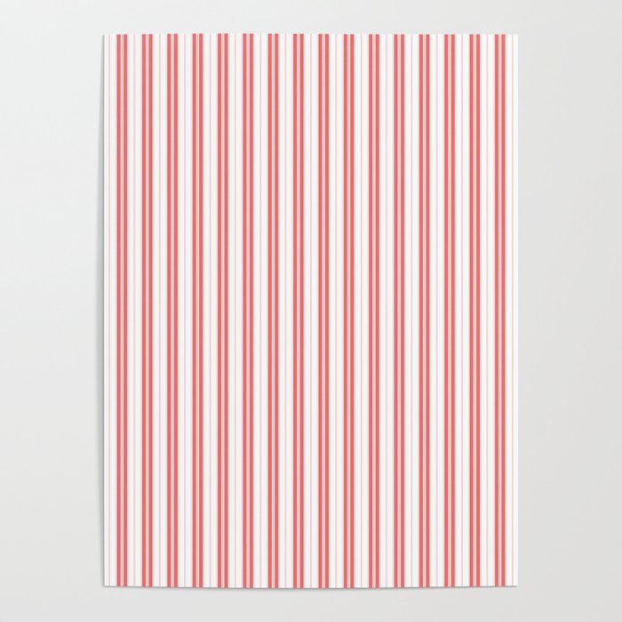 Apple Red and White Narrow Vintage Provincial French Chateau Ticking Stripe Poster Gallery Image 1