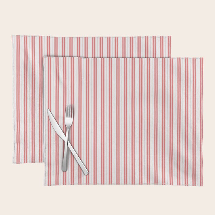 Apple Red and White Narrow Vintage Provincial French Chateau Ticking Stripe Placemat Gallery Image 1