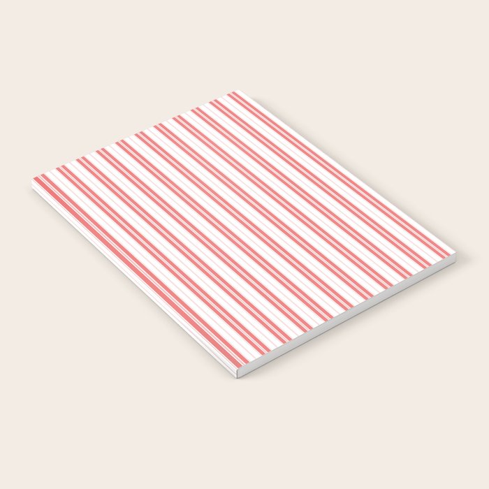 Apple Red and White Narrow Vintage Provincial French Chateau Ticking Stripe Notebook Gallery Image 1