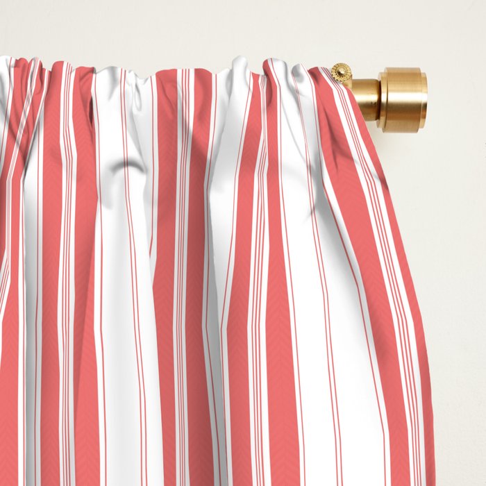 Apple Red and White Narrow Vintage Provincial French Chateau Ticking Stripe Window Curtain Gallery Image 2