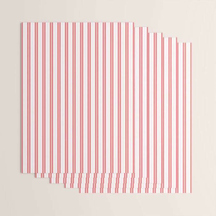 Apple Red and White Narrow Vintage Provincial French Chateau Ticking Stripe Wrapping Paper Gallery Image 3