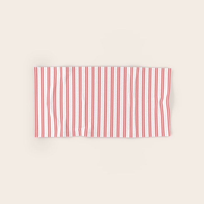 Apple Red and White Narrow Vintage Provincial French Chateau Ticking Stripe Bath Towel Gallery Image 1