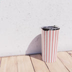 Apple Red and White Narrow Vintage Provincial French Chateau Ticking Stripe Travel Mug Gallery Image 4