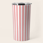 Apple Red and White Narrow Vintage Provincial French Chateau Ticking Stripe Travel Mug Gallery Image 1